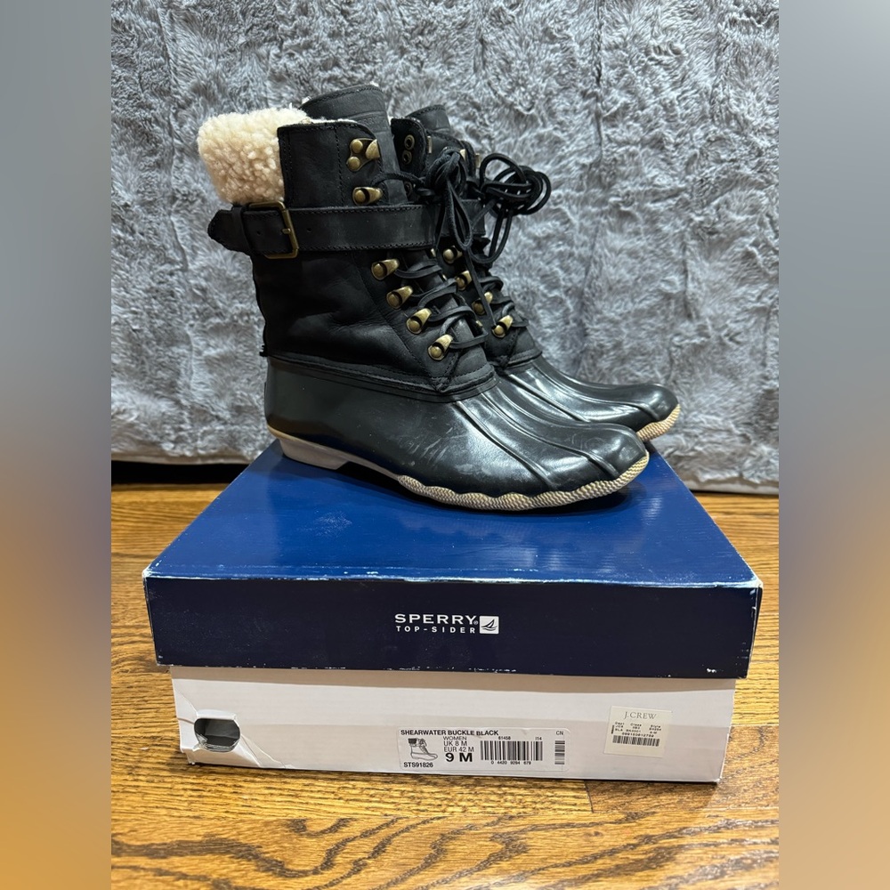GUC Sperry Shearwater Buckle black boots, women’s size 9